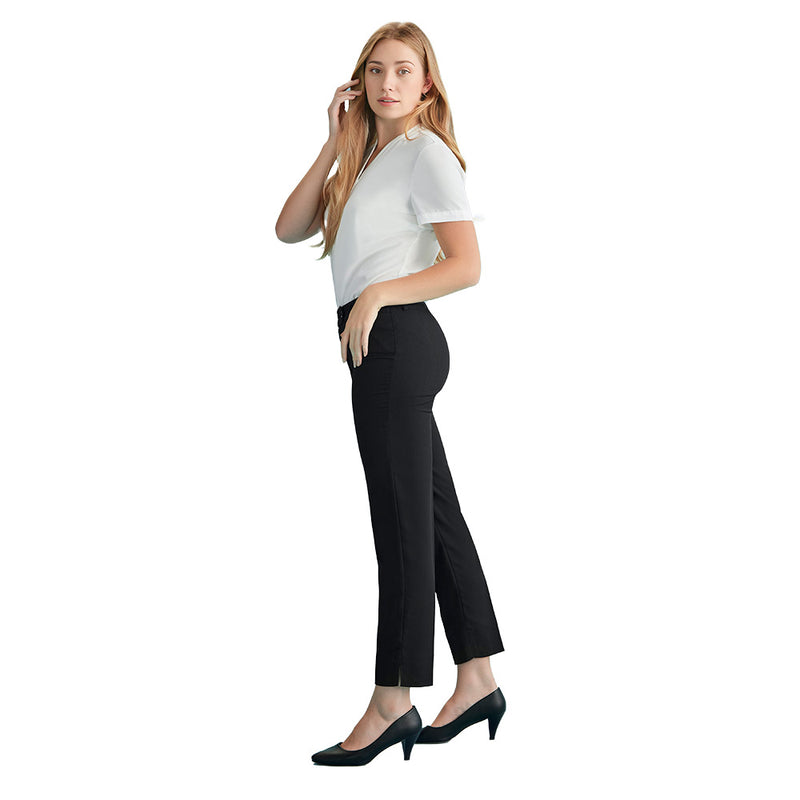 Load image into Gallery viewer, Biz Womens Cool Stretch Slim Leg Pant featuring a tapered ankle with side split, front horizontal pockets, rear pocket; ideal for professional or workplace settings, offering breathability and comfort for warmer climates.
