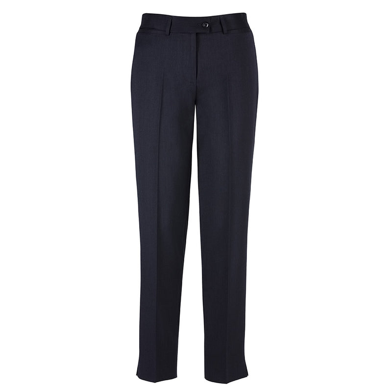 Load image into Gallery viewer, Biz Womens Cool Stretch Slim Leg Pant featuring a tapered ankle with a side split, front horizontal pockets, and a rear pocket. Designed for comfort with a breathable, durable fabric ideal for active work environments.
