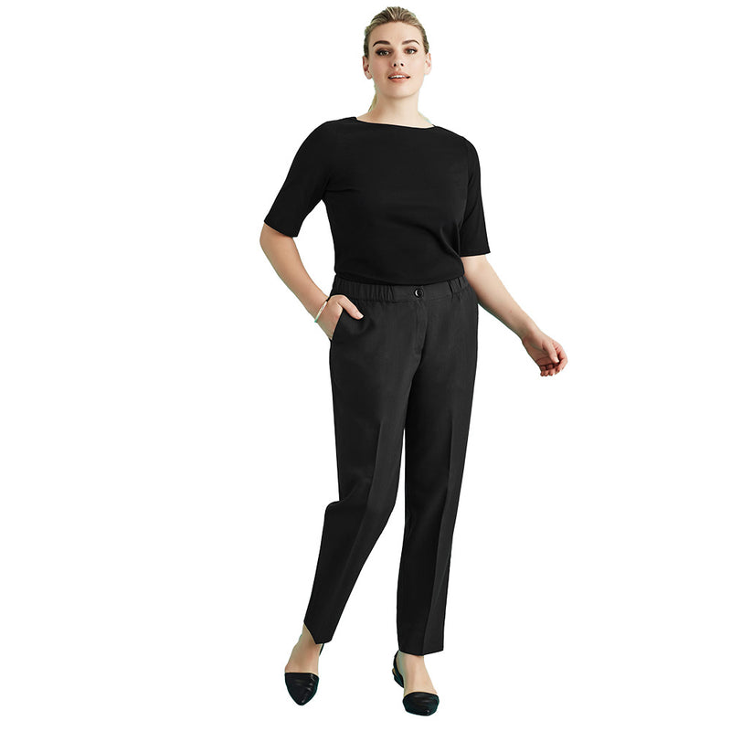Load image into Gallery viewer, Biz Womens Cool Stretch Ultra Comfort Waist Pant with straight leg and slight taper, featuring high-rise, elastic sides and back, and side pockets. Ideal for workplace comfort with breathable, anti-bacterial fabric.