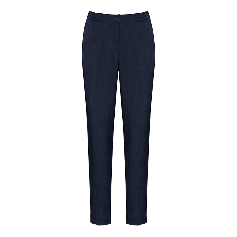Load image into Gallery viewer, Biz Womens Cool Stretch Ultra Comfort Waist Pant features a high-rise design with elastic sides and back, straight leg with slight tapering, and side pockets, ideal for workplace versatility and comfort.