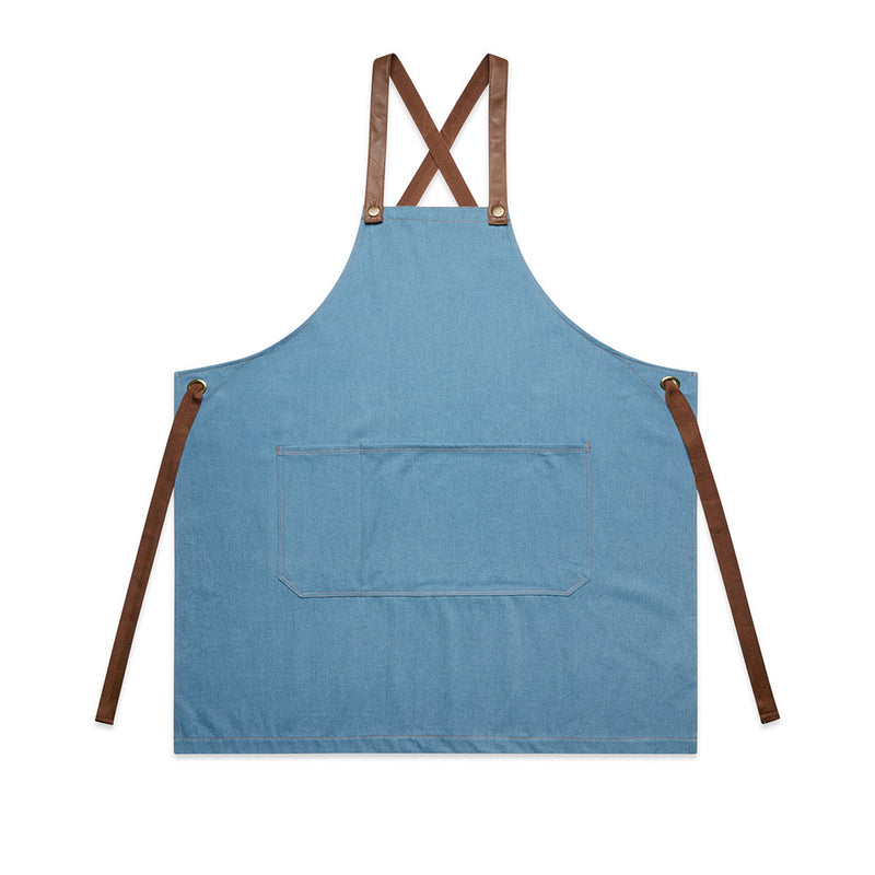 Load image into Gallery viewer, AS Colour 1084 Denim Apron with durable 350 GSM cotton, featuring removable herringbone straps, leather trim, metal eyelets, and a large front pocket. Ideal for safety-conscious work environments.