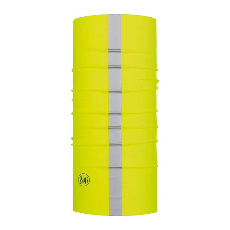 Load image into Gallery viewer, Original Buff: Reflective/Fluoro Yellow, a multifunctional tubular, features 3M Scotchlite reflective stripes for visibility, providing year-round protection from elements. Made of recycled microfibre, it is seamless and quick-drying.