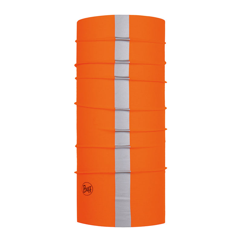 Load image into Gallery viewer, Original Buff: Reflective/Fluoro Orange, featuring 3M Scotchlite retro-reflective stripes for visibility. This multifunctional tubular offers seamless protection against sun, wind, and cold, ideal for safety-conscious outdoor enthusiasts.