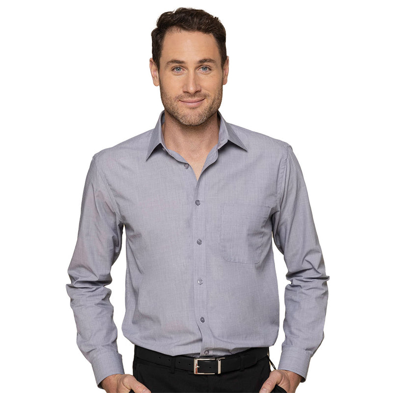 Load image into Gallery viewer, Smith End on End Long Sleeve Shirt features a contemporary fit with a placket front, classic collar, convertible cuff, and left chest pocket, ideal for professional and safety-focused environments.