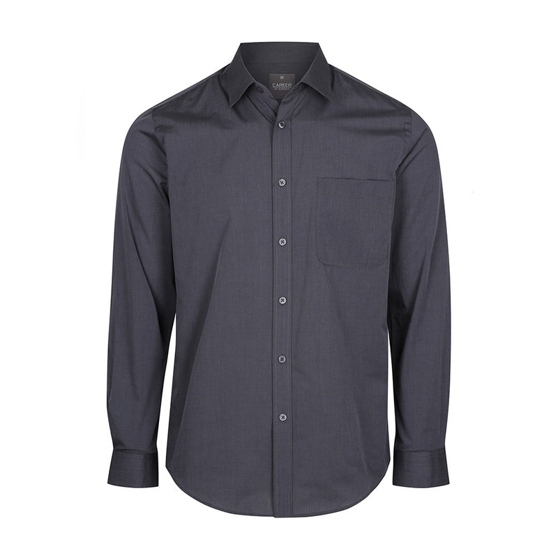 Load image into Gallery viewer, Smith End on End Long Sleeve Shirt features a contemporary fit with a classic collar, placket front, convertible cuffs, and a left chest pocket, ideal for workplace uniform needs.