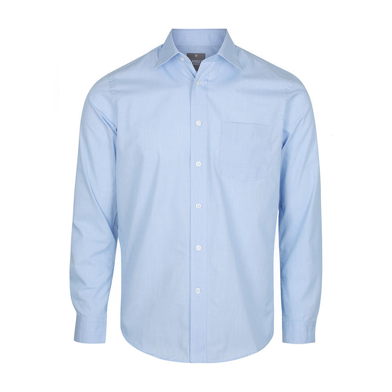 Load image into Gallery viewer, The Windsor Puppy Tooth Long Sleeve Shirt features a classic collar, placket front, and convertible cuffs, with a left chest pocket, ideal for professional settings.