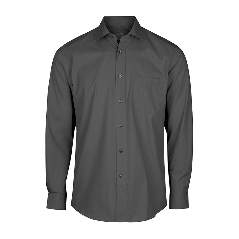 Load image into Gallery viewer, Nicholson Mens Premium Poplin Long Sleeve Shirt featuring a classic collar, placket front, and convertible cuffs, ideal for professional or casual settings, with a left chest pocket for added utility.