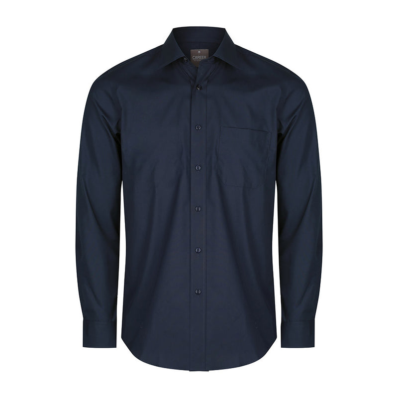 Load image into Gallery viewer, Nicholson Mens Premium Poplin Long Sleeve Shirt features a contemporary fit, classic collar, and convertible cuffs, ideal for workplace safety and style. Includes a placket front and left chest pocket, aligning with Active Safety's workwear focus.