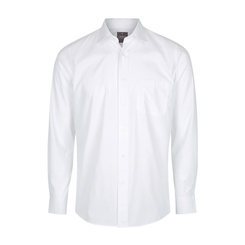Load image into Gallery viewer, Nicholson Mens Premium Poplin Long Sleeve Shirt featuring a classic collar, placket front, convertible cuff, and left chest pocket. Ideal for professional settings, aligning with Active Safety's commitment to quality workwear.