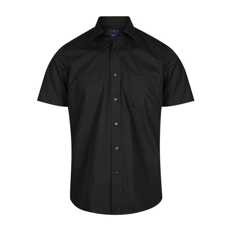 Load image into Gallery viewer, Nicholson Premium Poplin Short Sleeve Shirt featuring a classic collar, placket front, and left chest pocket. Ideal for professional settings, emphasizing contemporary fit and functionality, suitable for workplace safety environments.