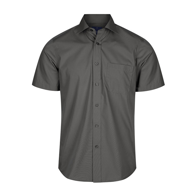 Load image into Gallery viewer, Nicholson Premium Poplin Short Sleeve Shirt, featuring a contemporary fit with a placket front, classic collar, and left chest pocket, designed for professional work environments like those supported by Active Safety.