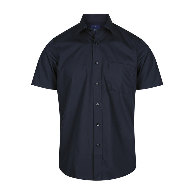 Load image into Gallery viewer, Nicholson Premium Poplin Short Sleeve Shirt features a contemporary fit, classic collar, placket front, and a left chest pocket, suitable for professional workwear in safety and uniform contexts.
