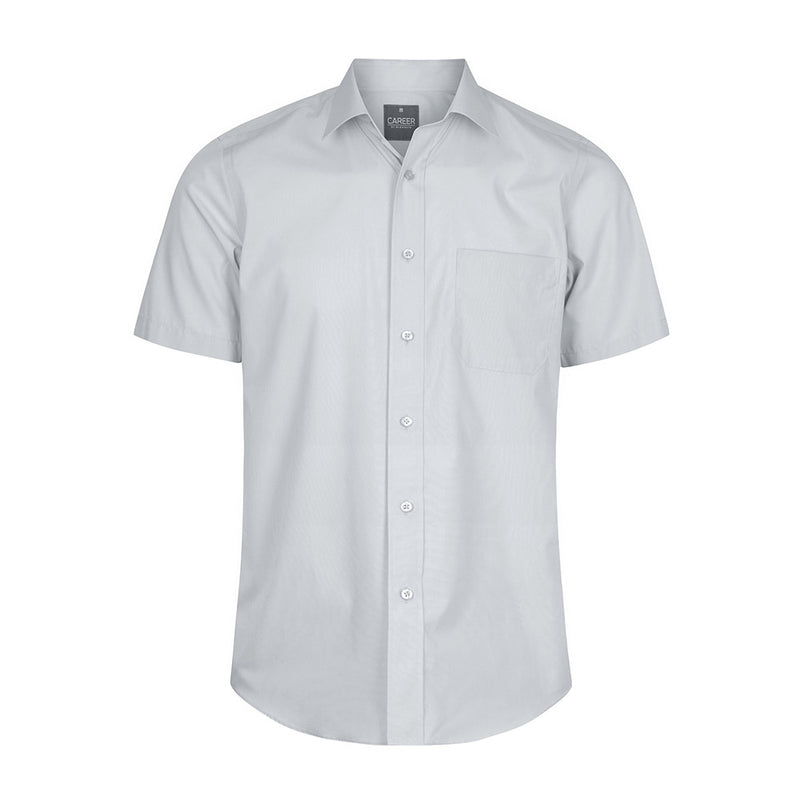 Load image into Gallery viewer, Nicholson Premium Poplin Short Sleeve Shirt, featuring a contemporary fit with placket front, classic collar, and left chest pocket, ideal for a professional yet comfortable workplace attire.