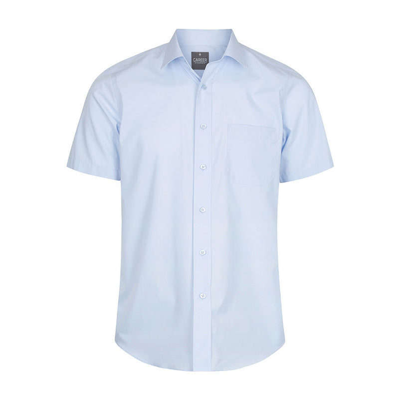 Load image into Gallery viewer, Nicholson Premium Poplin Short Sleeve Shirt features a contemporary fit, placket front, classic collar, and left chest pocket, ideal for workplace settings. Designed for comfort and professional style.