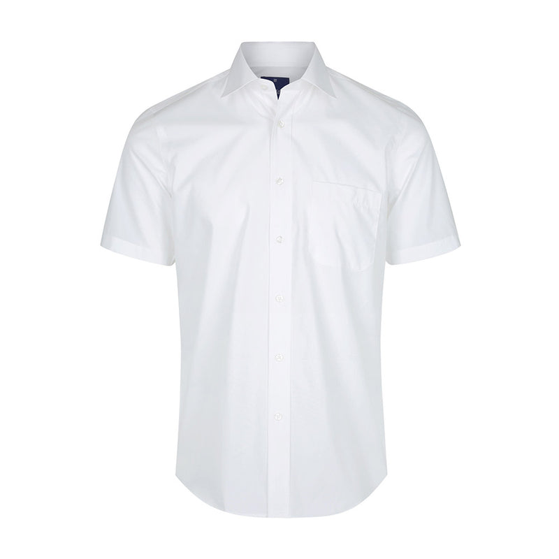 Load image into Gallery viewer, Nicholson Premium Poplin Short Sleeve Shirt with a classic collar, placket front, and left chest pocket, designed for a contemporary fit, perfectly suited for a professional and safety-conscious workplace.