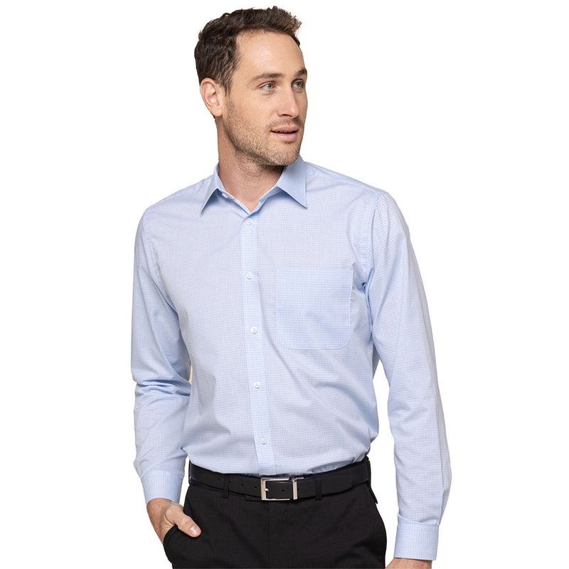 Load image into Gallery viewer, Gloweave Textured Mini Check Long Sleeve Shirt features a contemporary fit with placket front, classic collar, convertible cuff, and left chest pocket, perfect for a polished workplace look.
