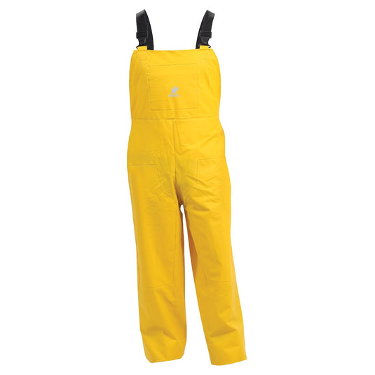 Bison Premium PVC Bib Overtrouser featuring elastic shoulder straps and an inside breast pocket, designed with a reinforced thigh area for durability and comfort, ideal for safety and workwear enthusiasts.