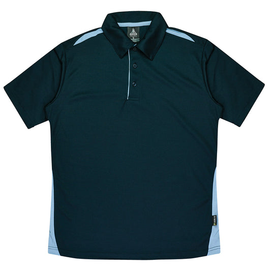 Paterson Mens Short Sleeve Polo featuring a self-fabric collar, contrast panels, and a three-button placket. Designed for easy care with moisture-wicking polyester-cotton blend, ideal for active work environments.
