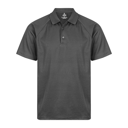 Keira Mens Short Sleeve Polo featuring a raglan sleeve design, knitted collar, and a three-button placket. Made from a durable polyester-cotton blend, ideal for workwear with its easy-care, moisture-wicking fabric.