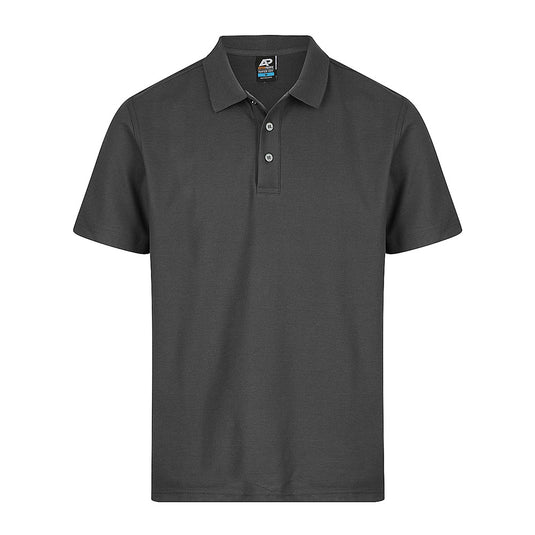 Hunter Mens Short Sleeve Polo, featuring a durable 210 gsm fabric with 65% polyester for moisture removal and 35% cotton pique knit. Designed with easy-care and snag-resistant qualities, includes a loose pocket.
