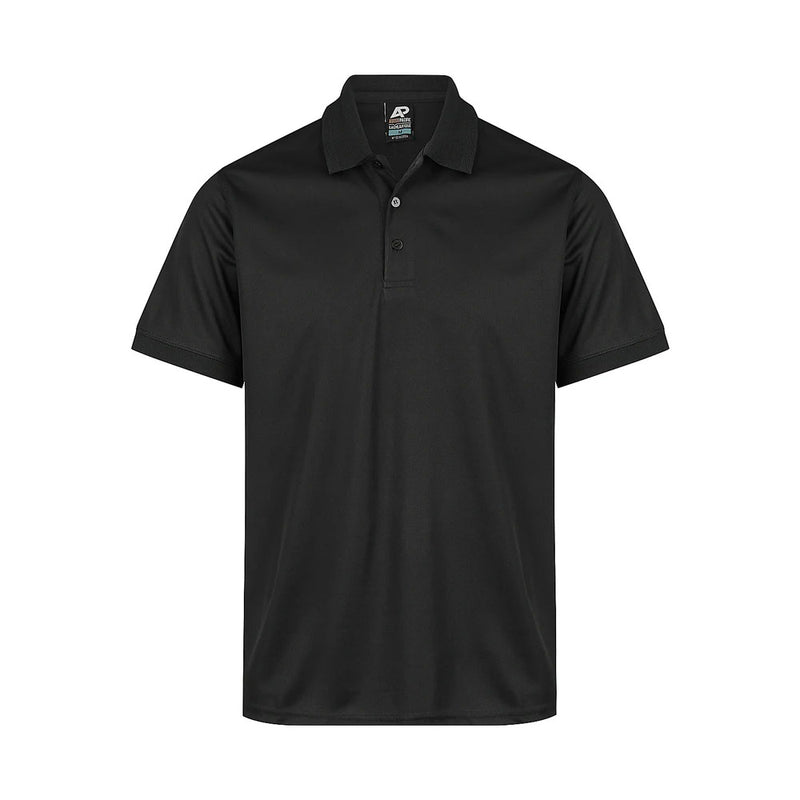 Load image into Gallery viewer, Lachlan Mens Short Sleeve Polo, featuring a black knitted collar and cuff, made from lightweight 100% Driwear Polyester with honeycomb knit, perfect for activewear. Includes a loose pocket for convenience.