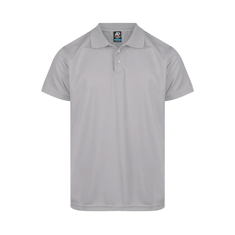 Load image into Gallery viewer, Lachlan Mens Short Sleeve Polo featuring a grey honeycomb knit design with a logo, knitted collar, and cuff. Made from 100% Driwear Polyester, ideal for workplace uniforms and active settings.