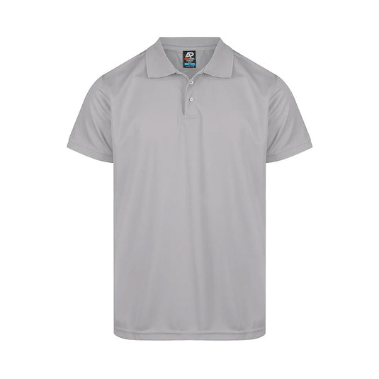 Lachlan Mens Short Sleeve Polo featuring a grey honeycomb knit design with a logo, knitted collar, and cuff. Made from 100% Driwear Polyester, ideal for workplace uniforms and active settings.