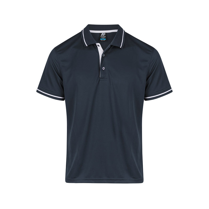 Load image into Gallery viewer, Cottesloe Mens Polo Shirt featuring a sleek design with a jacquard knitted collar and cuffs. Ideal for smart casual wear, this lightweight, breathable shirt is perfect for corporate or school uniforms.