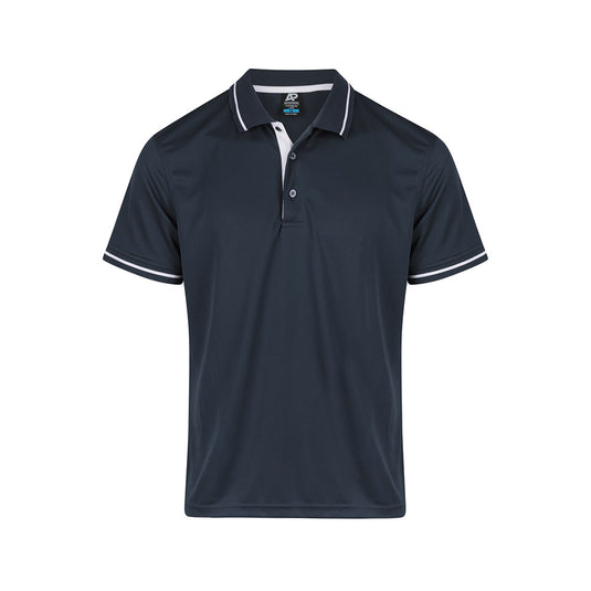 Cottesloe Mens Polo Shirt featuring a sleek design with a jacquard knitted collar and cuffs. Ideal for smart casual wear, this lightweight, breathable shirt is perfect for corporate or school uniforms.