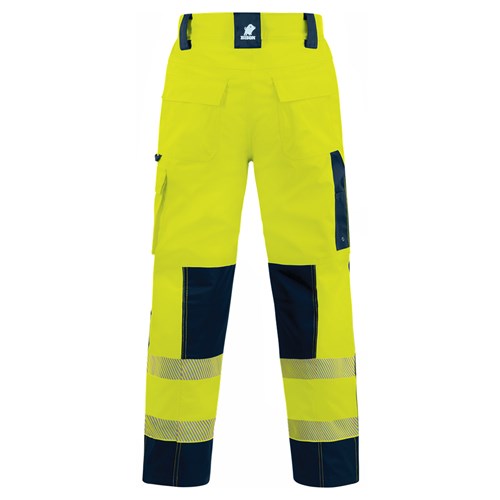 Load image into Gallery viewer, Bison Extreme Rain Trouser, Yellow/Navy, showcasing durable design with reflective tape, waterproof zips, and multiple pockets. Ideal for safety-focused work environments, exemplifying Active Safety's commitment to high-performance workwear.