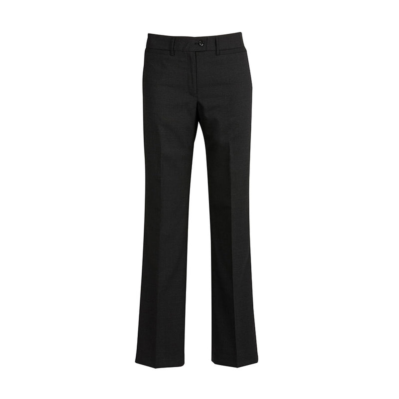Load image into Gallery viewer, Biz Womens Comfort Wool Stretch Relaxed Pant featuring a straight leg design, mid-rise waist, waistband below the navel, with front horizontal pockets and a rear pocket, ideal for workplace comfort and durability.
