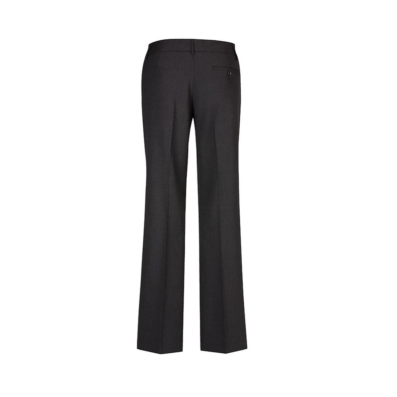 Load image into Gallery viewer, Biz Womens Comfort Wool Stretch Relaxed Pant with a mid-rise waist, straight leg, and front horizontal pockets, designed for everyday wear, highlighting its blend of comfort and durability for workplace settings.