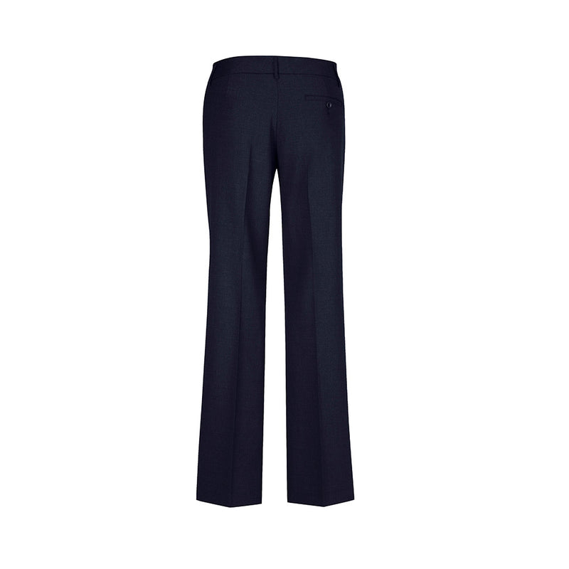 Load image into Gallery viewer, Biz Womens Comfort Wool Stretch Relaxed Pant featuring a mid-rise waist and straight leg, with front horizontal pockets and a rear pocket, designed for everyday wear and workplace comfort.