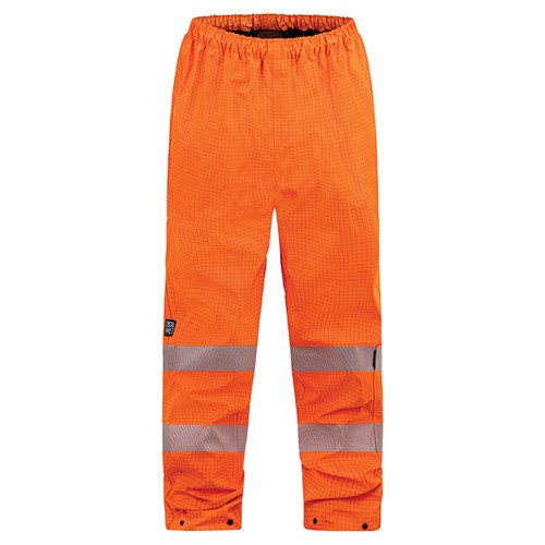 Arcguard FR 29cal Inheratex Rain Trouser with reflective stripes, featuring waterproof, breathable 300D poly oxford fabric, elasticated waist, and seam-sealed construction, ideal for safety-focused environments.