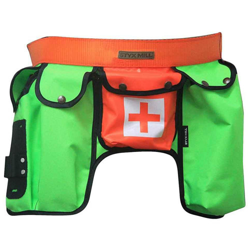 Polyester Multi Pouch Toolbelt featuring multiple tool pouches, a customizable first aid pouch, and leather file holder. Designed for forestry workers, enhancing comfort and functionality for active safety needs.