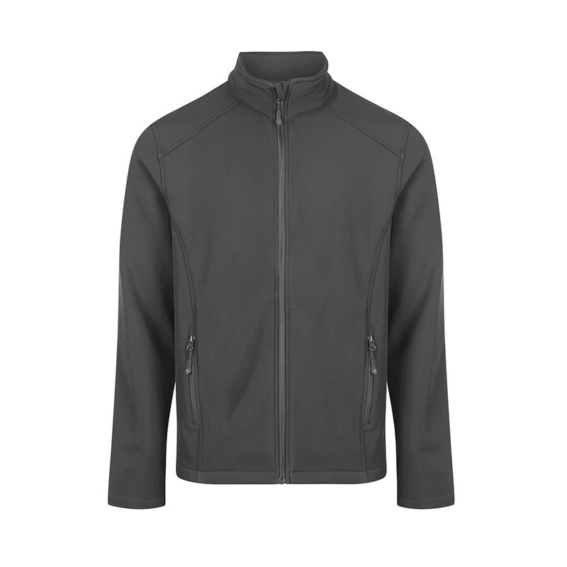 Load image into Gallery viewer, Selwyn Men's Soft Shell Jacket with a two-layer design features a fleeced chin guard, shaped back tail, tone-on-tone zip pullers, and two side zip pockets, ideal for wind and water resistance.