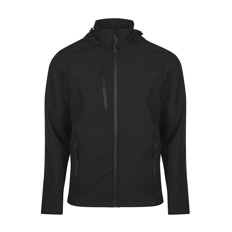 Load image into Gallery viewer, Olympus Mens Soft Shell Jacket featuring zippers, a concealed hood, and multiple zip pockets. Designed for active safety with water repellent and wind resistant properties, perfect for workplace environments.