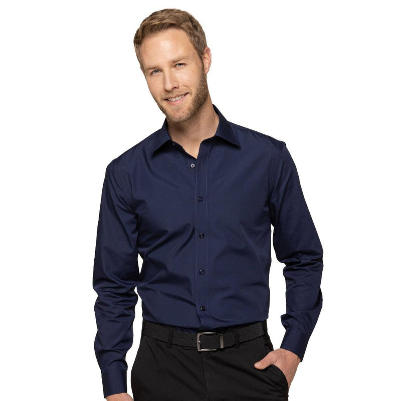 Load image into Gallery viewer, Nicholson Premium Poplin Long Sleeve Shirt featuring a slim fit, classic collar, and convertible cuffs. The shirt's placket front complements its tailored design, ideal for professional or casual settings.