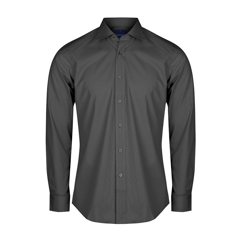 Load image into Gallery viewer, Nicholson Premium Poplin Long Sleeve Shirt featuring a placket front, classic collar, and convertible cuffs, ideal for workplace safety and comfort. Perfect for pairing with safety gear in professional settings.
