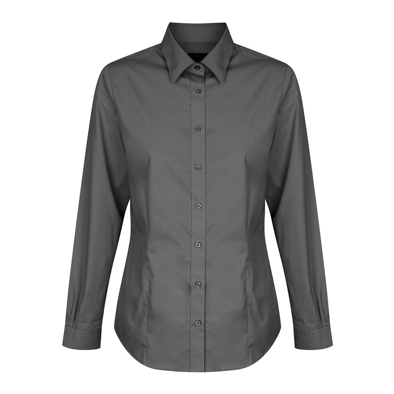 Load image into Gallery viewer, Nicholson Premium Poplin Long Sleeve Shirt featuring a slim fit, classic collar, placket front, and adjustable cuffs, designed for professional work settings. Ideal for uniforms and workplace attire.