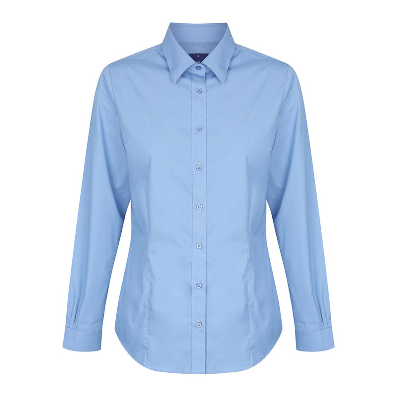 Load image into Gallery viewer, Nicholson Premium Poplin Long Sleeve Shirt featuring a slim fit, classic collar, and placket front with hidden modesty button, designed for workplace elegance and functionality.