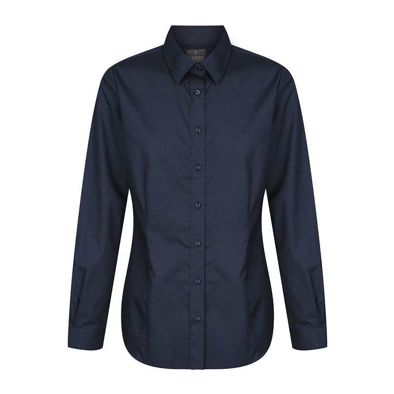 Load image into Gallery viewer, Nicholson Premium Poplin Long Sleeve Shirt with classic collar, adjustable cuffs, and placket front detailing, featuring front and back darts for a tailored fit. Ideal for professional or workplace settings.