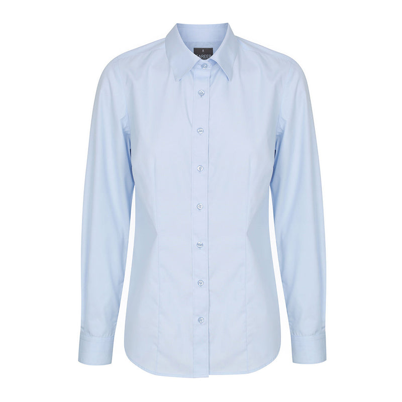 Load image into Gallery viewer, Nicholson Premium Poplin Long Sleeve Shirt featuring a classic collar, placket front, and adjustable cuffs. The shirt showcases a slim fit with front and back darts, and a hidden modesty button.