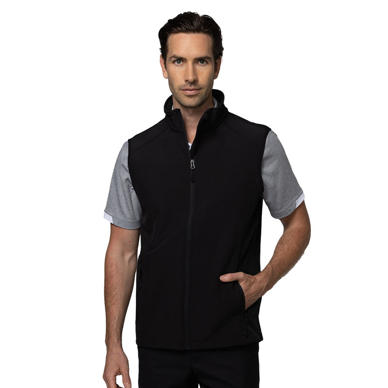 Load image into Gallery viewer, Selwyn Mens Soft Shell Vest, a medium weight, water repellent, and wind resistant vest featuring a modern fit with a shaped back hem, and two side zip pockets for practicality and style.