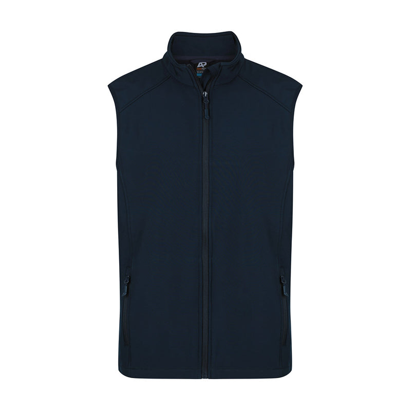 Load image into Gallery viewer, Selwyn Mens Soft Shell Vest, a medium-weight, water-repellent garment featuring a two-layer performance softshell with wind resistance, two side zip pockets, and a modern fit with a shaped back tailed hem.