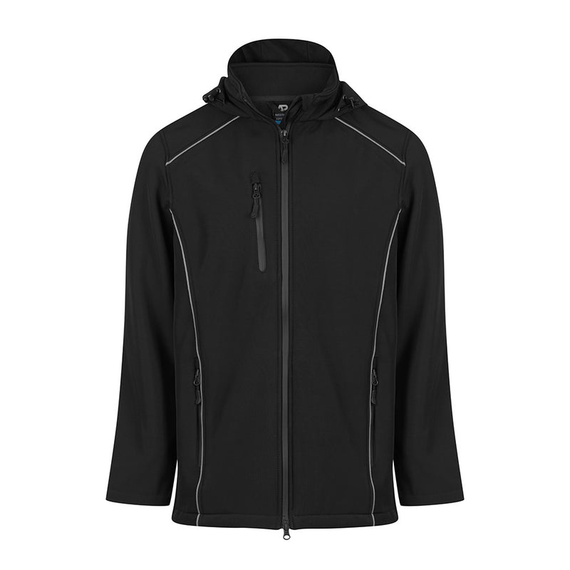 Load image into Gallery viewer, Aspens Mens Jacket featuring a 3-layer performance softshell with waterproof zippers, concealed hood, and reflective tape piping, ideal for safety and comfort in demanding work environments.