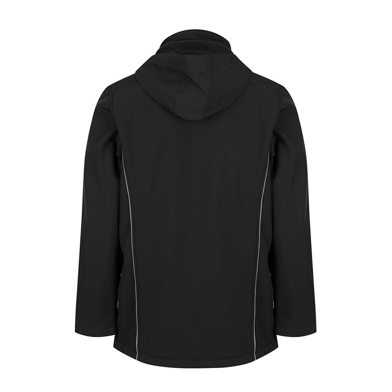 Load image into Gallery viewer, Aspens Mens Jacket showcasing a 3-layer performance softshell with waterproof zippers, concealed hood, and reflective tape piping, ideal for safety and outdoor work environments.