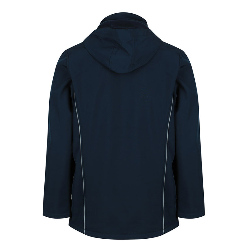 Load image into Gallery viewer, Aspens Mens Jacket featuring a 3-layer performance softshell with waterproof zipper, concealed hood, adjustable hem, and reflective tape piping, ideal for safety and workwear environments.