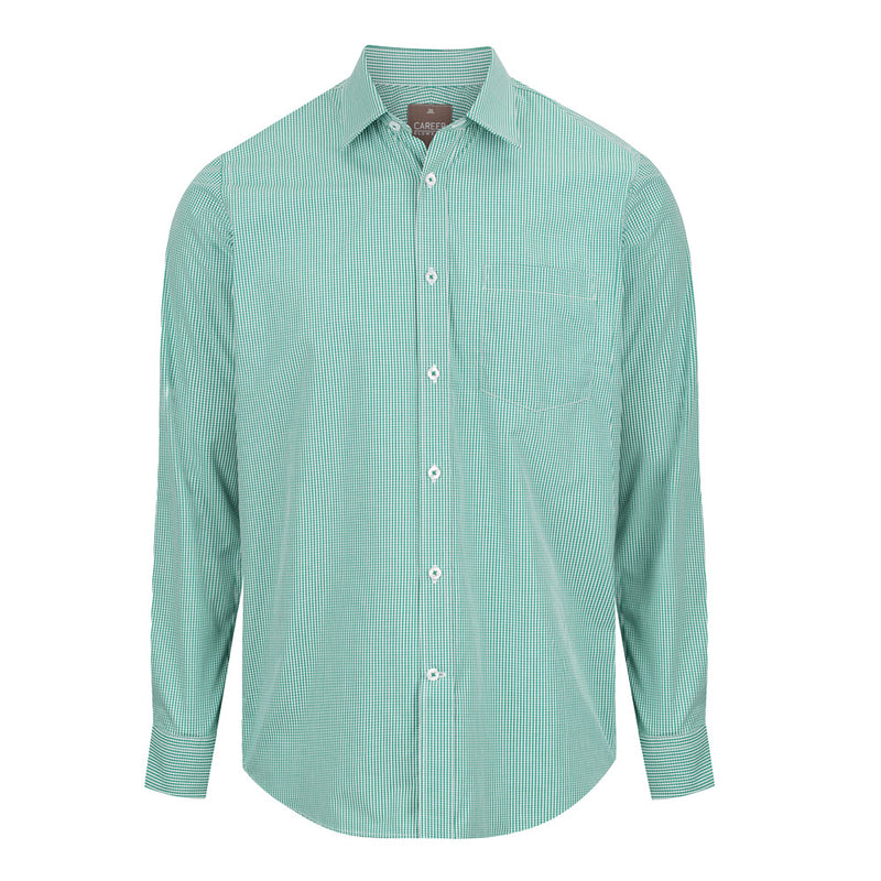 Load image into Gallery viewer, Westgarth Gingham Long Sleeve Shirt featuring a contemporary fit, classic collar, placket front, convertible cuff, and a left chest pocket, ideal for professional settings and workplace safety environments.