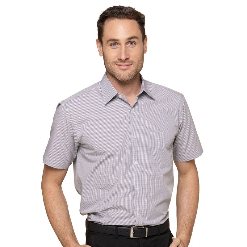 Load image into Gallery viewer, Westgarth Gingham Short Sleeve Shirt, featuring a contemporary fit and placket front, worn by a man. The shirt includes a classic collar and a left chest pocket, ideal for versatile, professional wear.